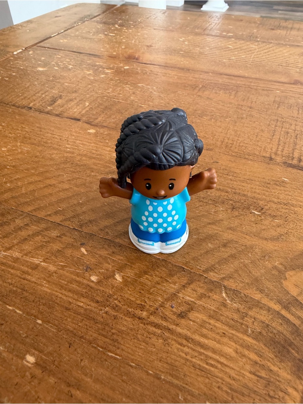Fisher Price Little People girl with braids and polka dot shirt as is